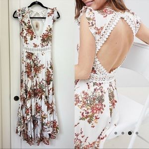 Sisters of the Tribe open back floral high low dress (UK sz 8 / US sz 4)